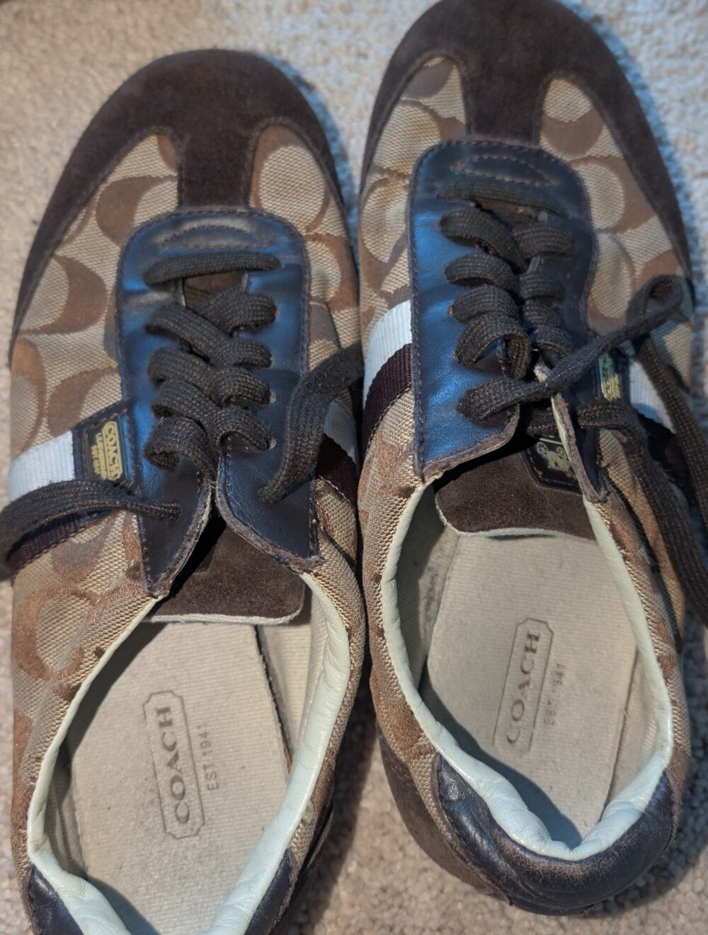 Well Worn Ladies Coach Tan and Brown Signature Logo Sneakers